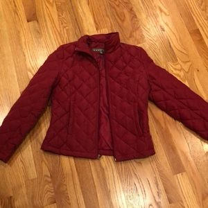 Burgundy quilted puffer jacket